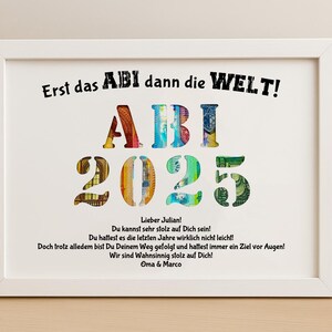 Cadeau de fin d'études 2025 personnalisé avec nom et inscription – carte créative pour la fête de fin d'études dans un cadre photo