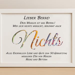Geburtstags Geldgeschenk NICHTS Individuelles Geschenk  zum Geburtstag Feierlichkeiten Weihnachten Geld Digital optional mit Gold finish