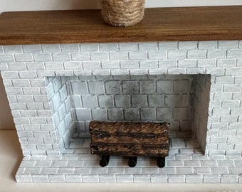 White Brick Fireplace,  Weathered Brick, Beach House Decor, Farm House Fireplace, Dollhouse Miniature