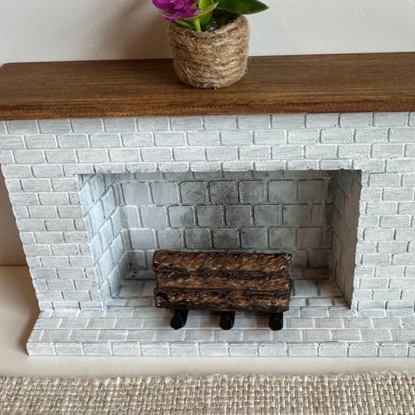 White Brick Fireplace,  Weathered Brick, Beach House Decor, Farm House Fireplace, Dollhouse Miniature