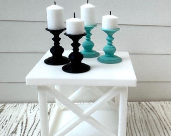 Dollhouse Candles and Candlesticks, Pillar, Taper, Pedestal, 1:12 Scale