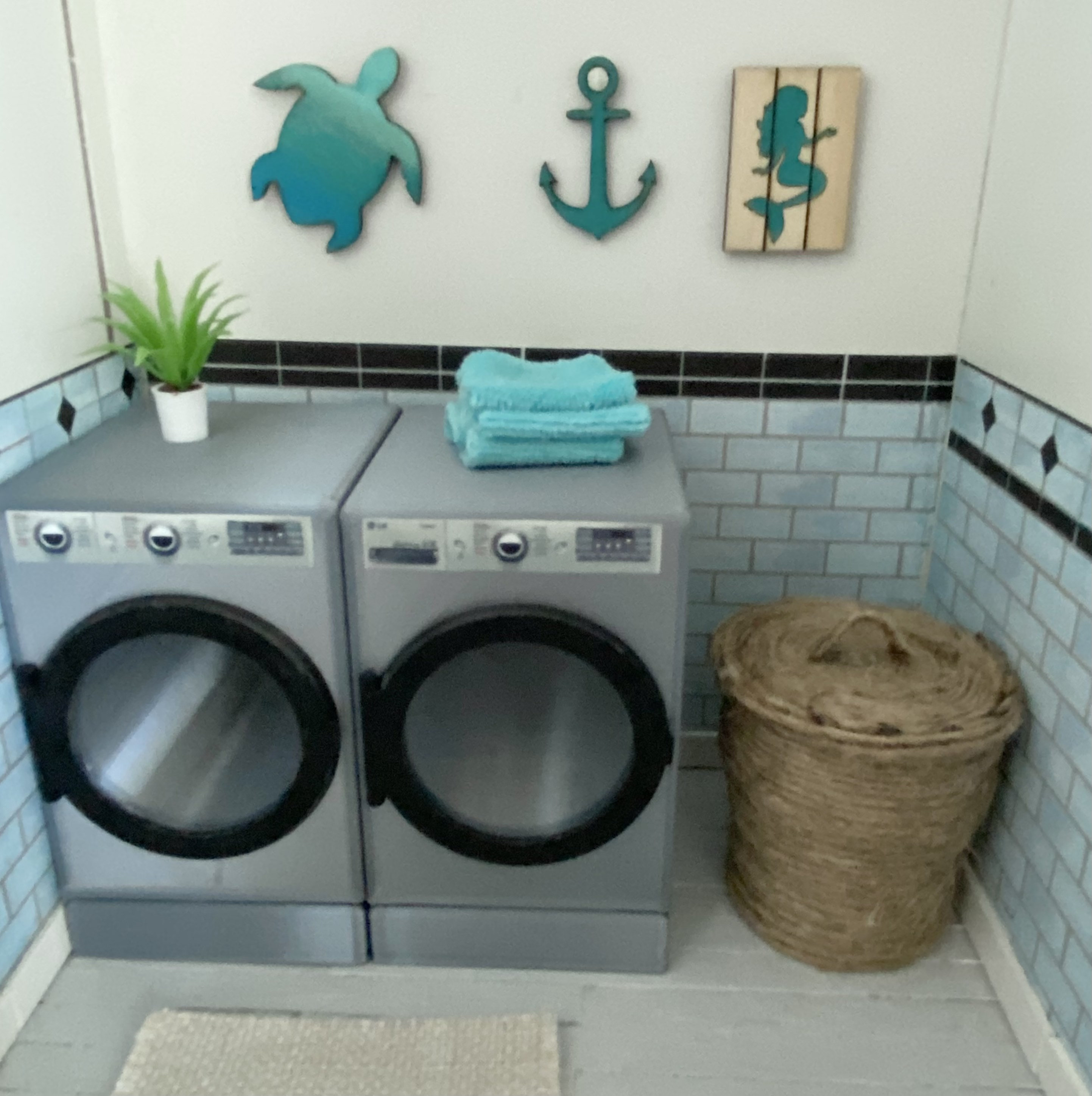 Dollhouse washer and dryer, modern frontload appliance set, white, stainless steel, or black, 1:12 Scale
