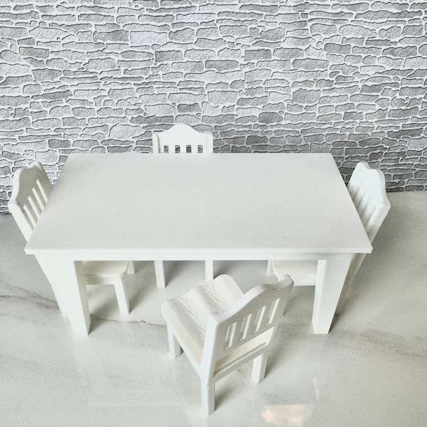Dollhouse Kitchen Table and Chairs, White Kitchen Furniture