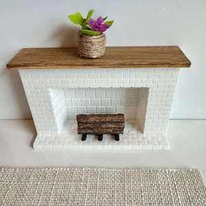 White  Dollhouse Fireplace, Brick Fireplace 1:12 Scale