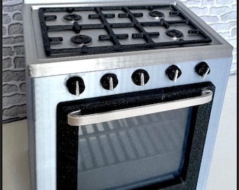 Dollhouse Stove, Stainless Steel, White, or Black Miniature Range