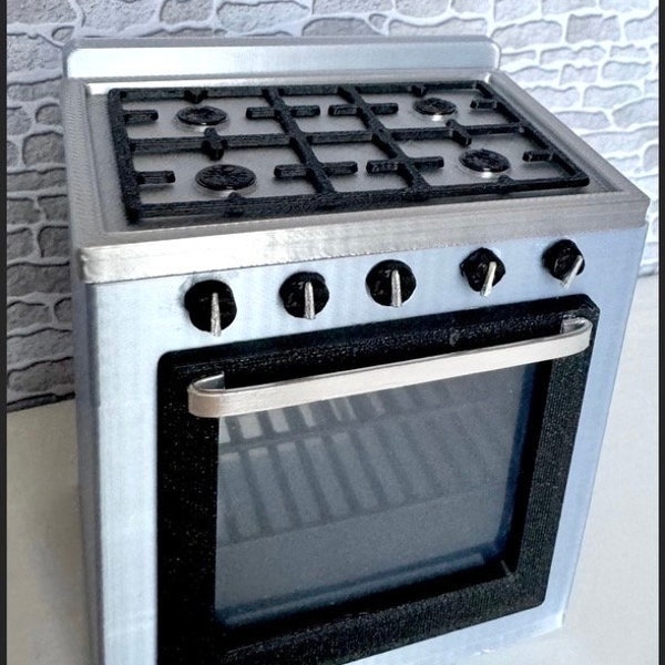 Dollhouse Stove, Stainless Steel, White, or Black Miniature Range