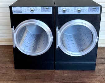 Modern Dollhouse Washer and Dryer Set, Black Appliances, Stainless Steel, or White, 1:12 Scale