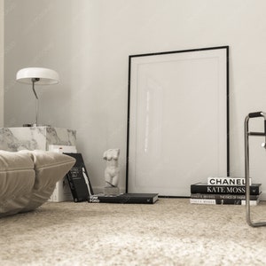 Frame mockup | Art display | Vertical |  PSD | Glass reflection | Realistic interior mock up | Modern home