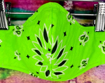 Bright Neon Green Paisley Design Face Mask with Elastic Straps
