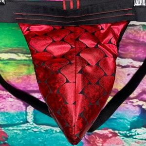 Men's XLarge Shiny Red Reflective Geometric Design Jockstrap