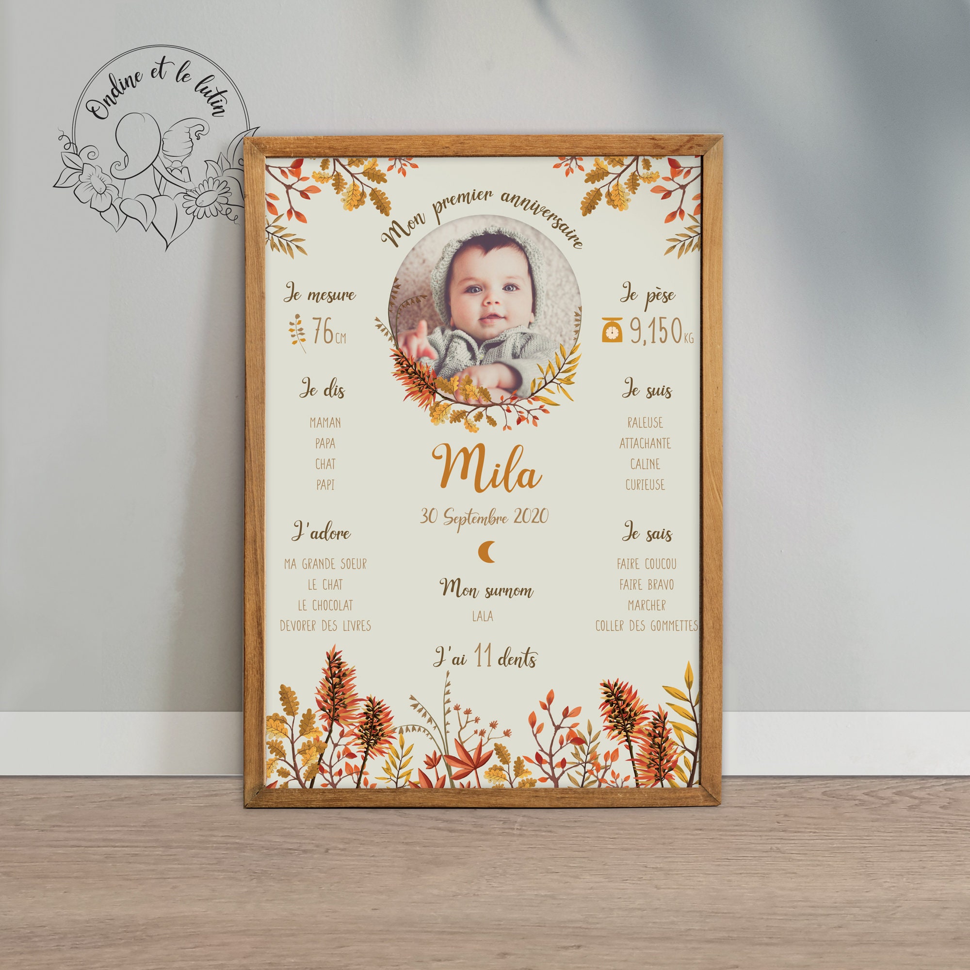 Affiche Anniversaire 1 An - Affiche Photo Baptême Automne Affiche Bébé Premier Anniversaire