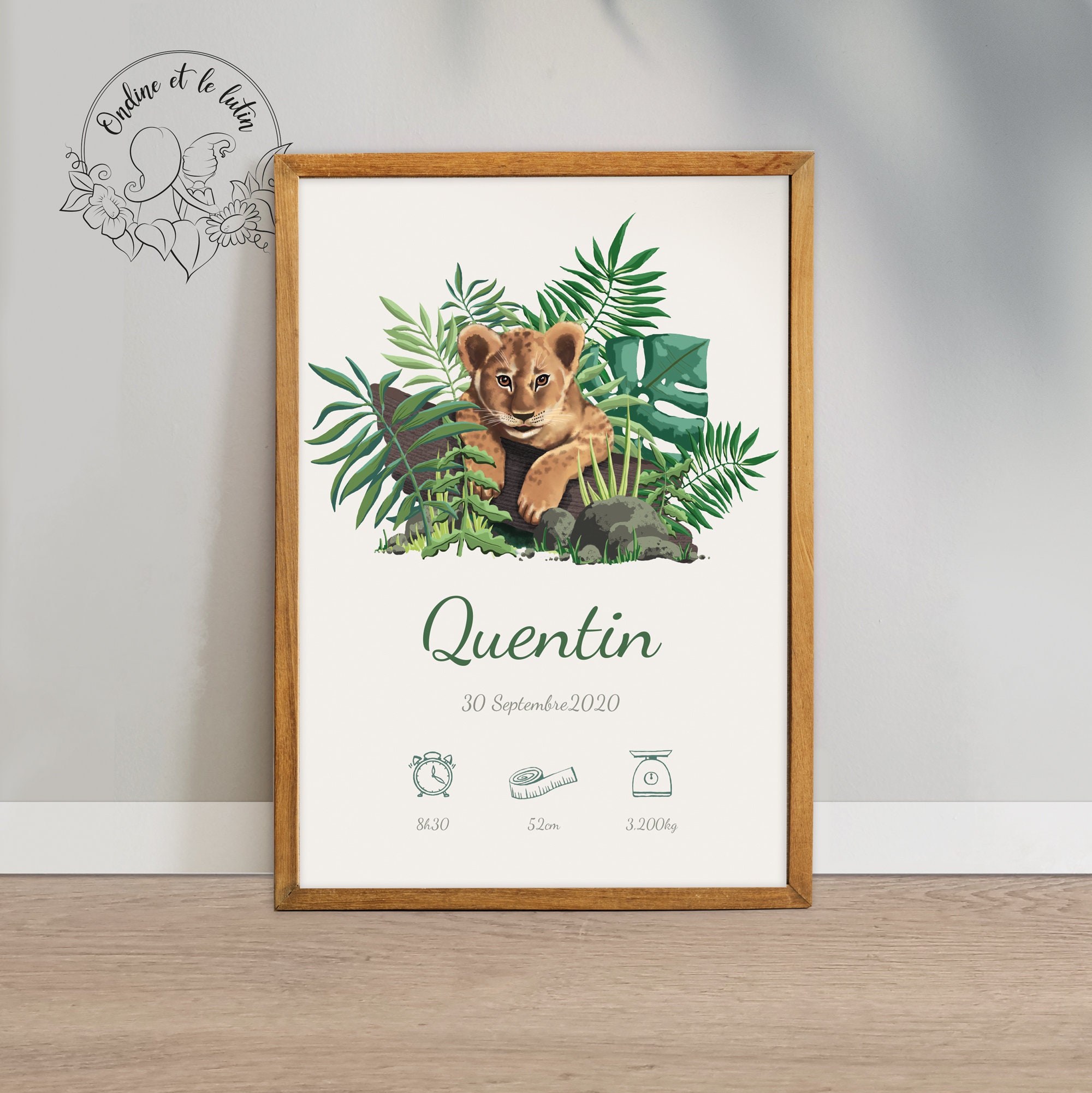 Affiche Naissance Personnalisée Pour Bébé Thème Lion