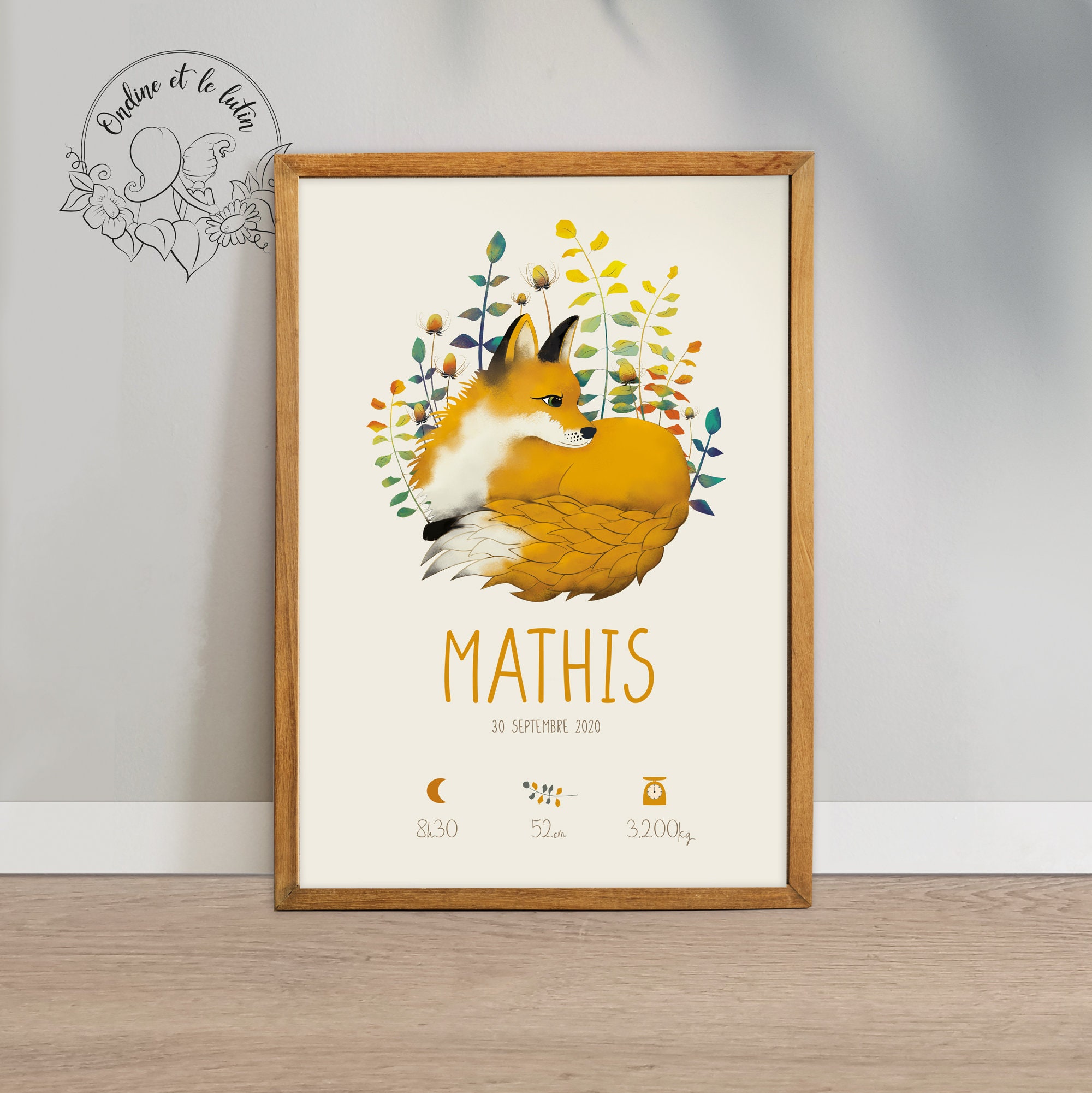 Affiche de Naissance Personnalisée Renard - Affiche Enfant Renard