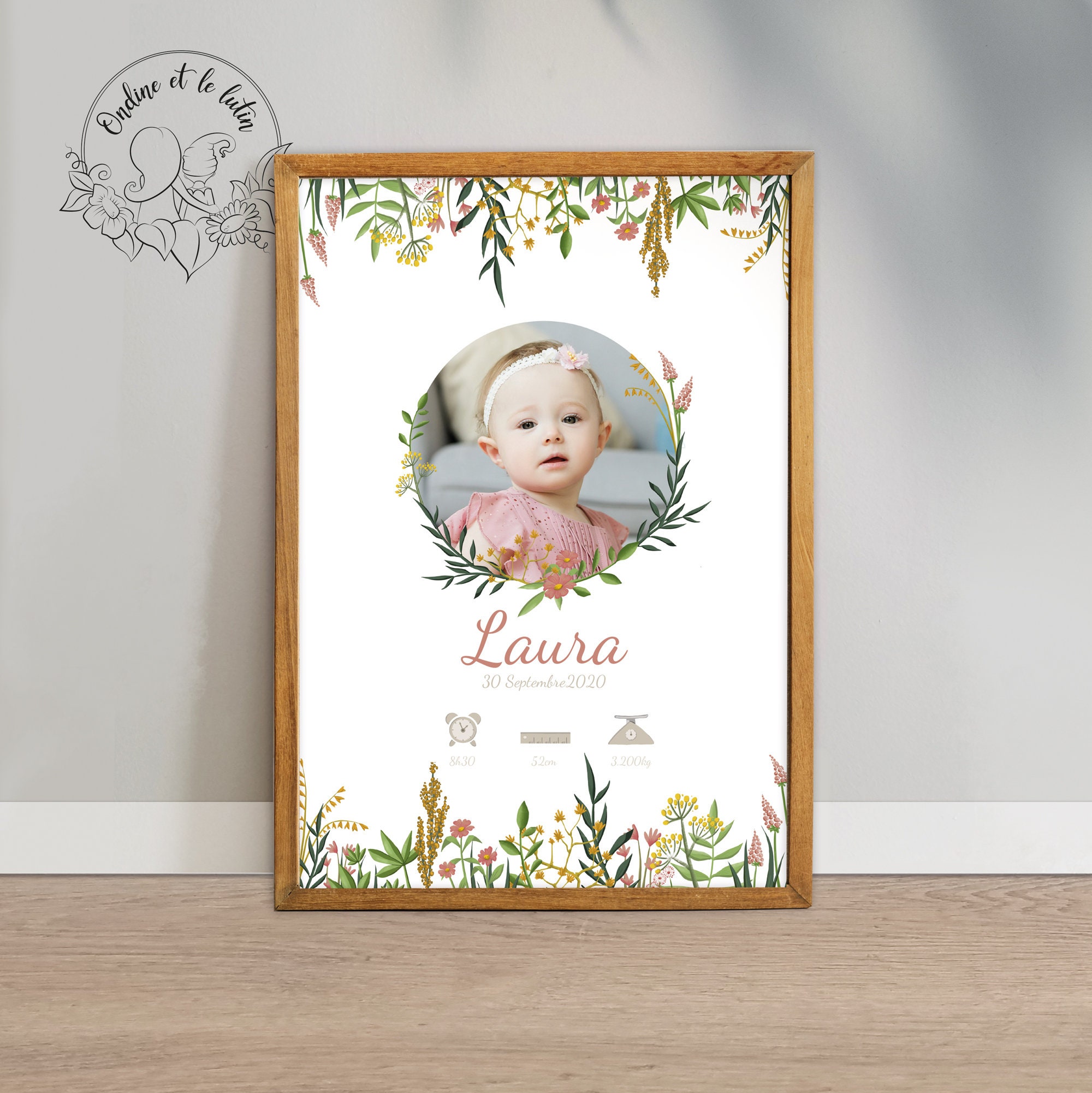 Affiche de Naissance Personnalisable avec Photo Pour Petite Fille