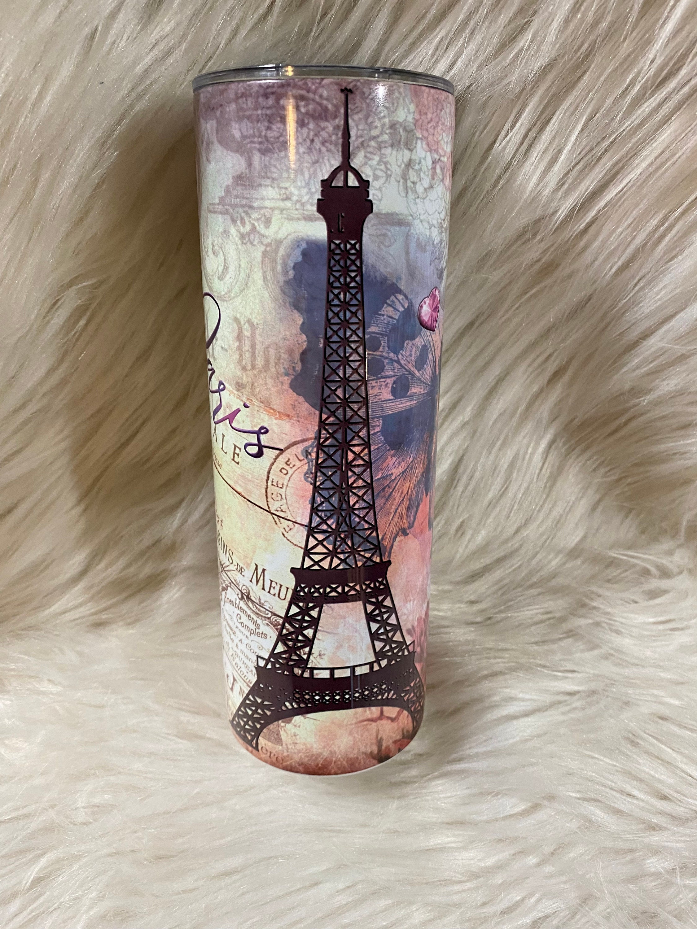 Ooh La La Paris Eiffel Tower with Pink Lips Stainless Steel Water Bottle