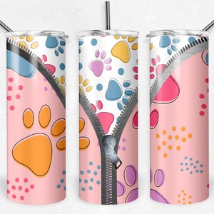 Tumbler, dog paws, dog lovers tumbler, zipper 20oz insulated tumbler
