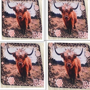 Set of 4 Highland cow coasters