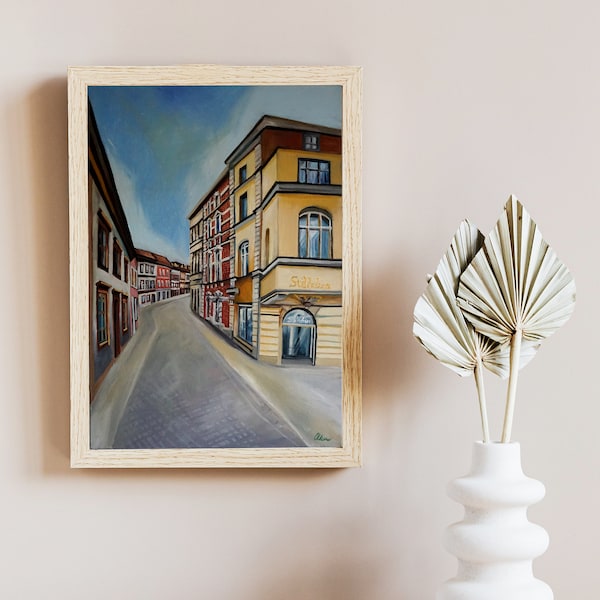 Architecture Poster - Contemporary Art - Street in Erfurt, Germany - "Peaceful Life in Erfurt" Print