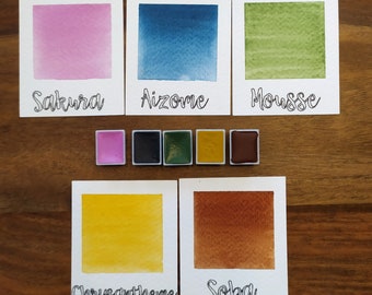 Lot de 5 couleurs "Printemps a Kyoto" Aquarelle artisanale broyée en Alsace