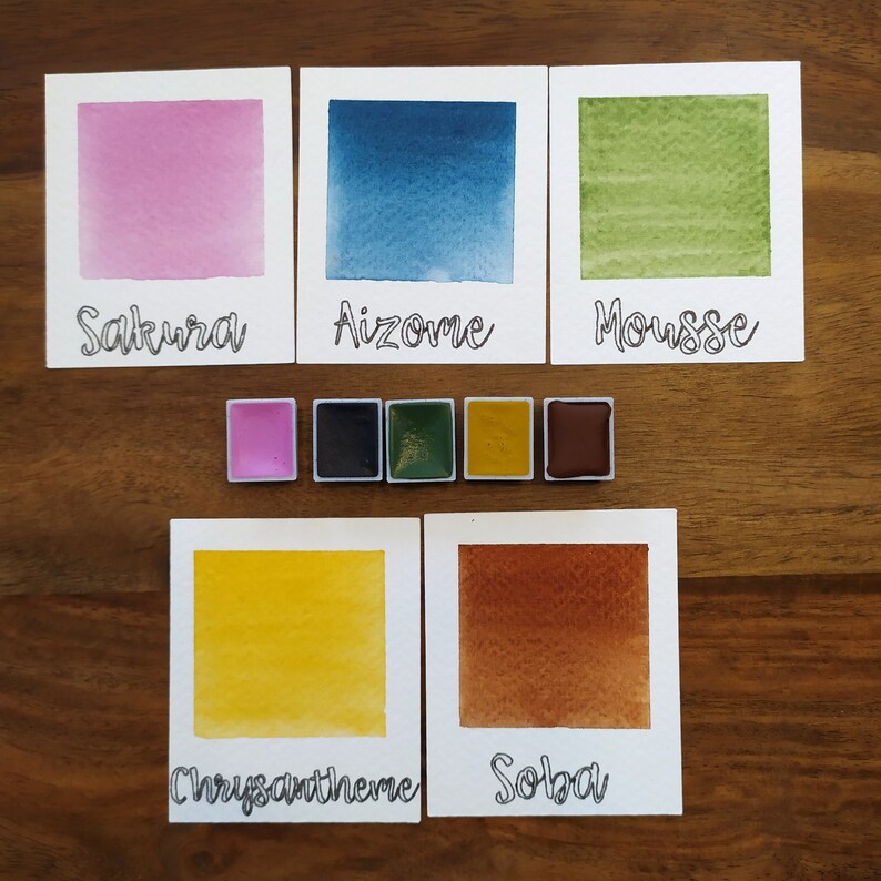 Lot de 5 couleurs Printemps a Kyoto Aquarelle artisanale broyée en Alsace image 1