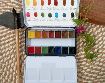 Palette au choix: 14 Aquarelles artisanale a base de pigments fabriqués en France