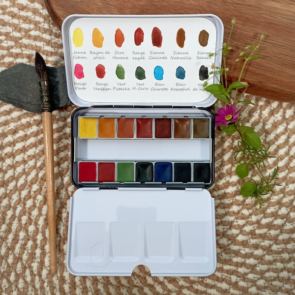 Palette au choix: 14 Aquarelles artisanale a base de pigments fabriqués en France