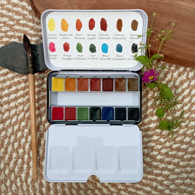 Palette au choix: 14 Aquarelles artisanale a base de pigments fabriqués en France image 1