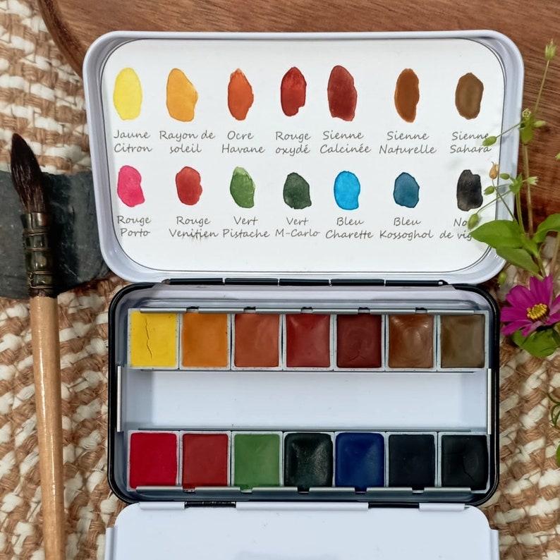 Palette au choix: 14 Aquarelles artisanale a base de pigments fabriqués en France image 2