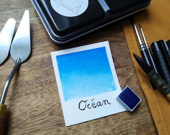 Bleu Ocean Aquarelle artisanale a base de pigments fabriqués francais