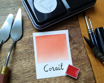 Rouge corail Aquarelle artisanale a base de pigments fabriqués en France