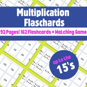 Tarjetas didácticas de multiplicación del 1 al 15 y juego de matemáticas para niños, tarjetas didácticas imprimibles para la educación en casa, recurso de Memory Master para la educación clásica