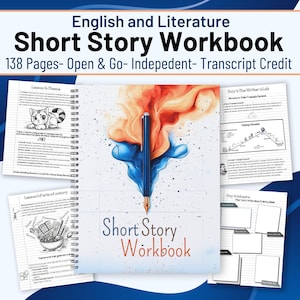 Writing Workbook Short Stories For Middle-School Highschool Literature English PDF Workbook Project Planner For Homeschool Writing Schedule