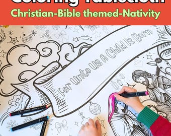 PRINTED Christmas Nativity Giant Coloring Poster or Tablecloth Printable Activity for the Holidays Family Gatherings, or Christmas Party