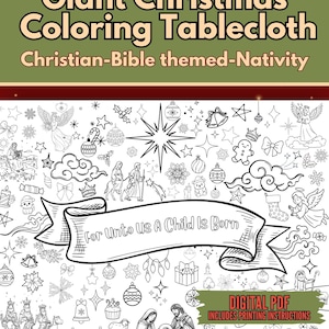 Christmas Nativity Giant Coloring Poster or Tablecloth Printable Activity for the Holidays Family Gatherings, or Party