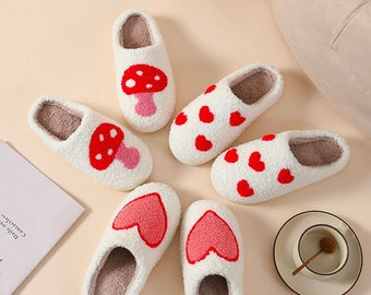 Aesthetic Slippers * Fluffy Mushroom Slippers * Heart Plush Slippers * Cute House Slippers * Slippers for Her * Gift for Her
