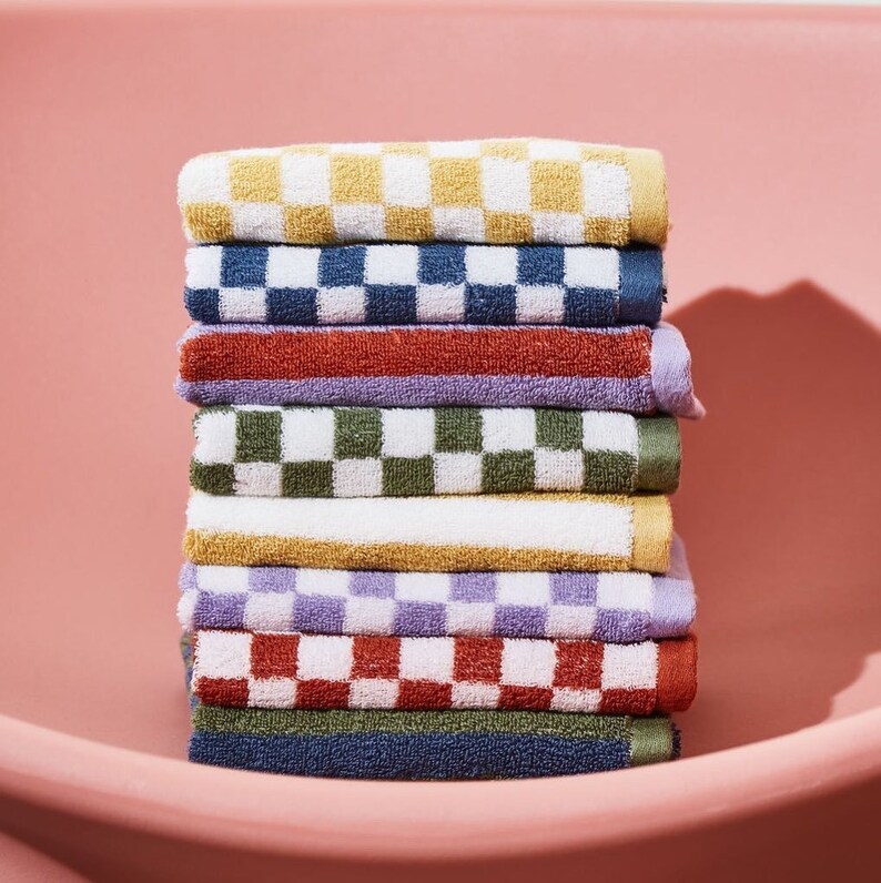 Checkered Bath Towel Checkered Hand Towel Retro Vibe Plaid Etsy