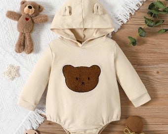 KimSoong Newborn Baby Girl Cartoon Bear Romper Snowsuit Infant Winter Warm Fleece Hooded Footies Jumpsuit Playsuit