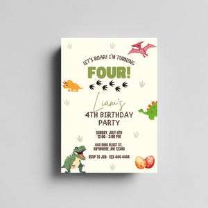 Dinosaur Birthday Invitation Template, Dinosaur 4th Birthday, Dino Invite, Printable Birthday Invitation, 4th Birthday Boy Dino Party