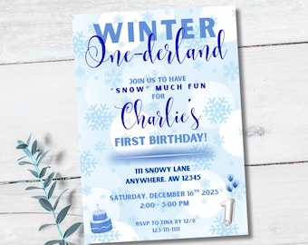 Onederland de invierno, País de las Maravillas Invernal, Primer Cumpleaños de Invierno, Invitación de Primer Cumpleaños de Invierno, Onederland, Invitación de Copo de Nieve, Copos de Nieve