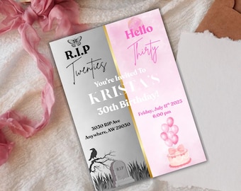 RIP Twenties 30th Birthday Invitation, Pink & Chic (Digital Download)
