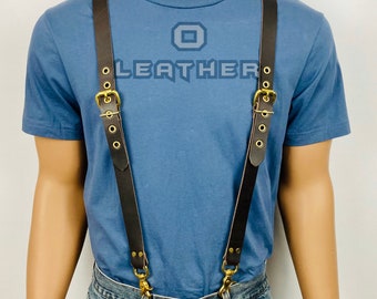 Brown Leather Suspenders Braces w Solid Brass Hardware  Genuine Cowhide Handcrafted