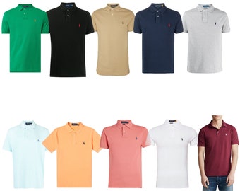 Heren Poloshirt van Ralph Lauren Poloshirt met labels Zwart Wit Grijs Marineblauw Alle maten S M L XL XXL. Zomer uitverkoop! kleedt slank af