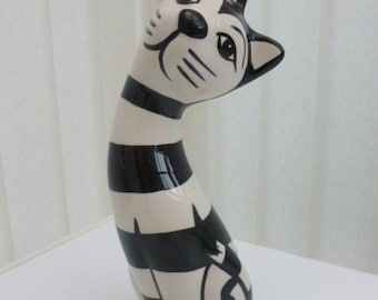 Lorna Bailey Humbug Cat, Hand Painted Striped Ceramic Figurine