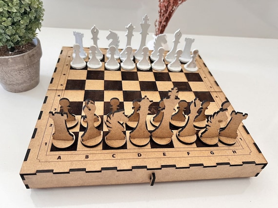 Chess Game Laser Cut Chess Pieces V4 Wooden With Box Laser
