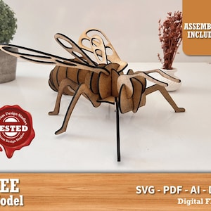 Bee insect Model Laser Cut Display vector Easy Cut, storage, stand display cut out Dxf Svg File for Cnc Router shelf Plan Glowforge Circut