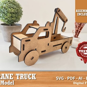 Crane truck 3d model kids Laser toy puzzle Cut vector Easy for Cut, Dxf Svg File for Cnc Router model Plan Glowforge Circut