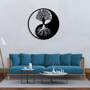 Ying yang boom perfect svg dxf bestand muur decor vector download lasersnijden, cnc, metalen paneelbestand voor ontwerpen. SVG-laserklaar gesneden bestand