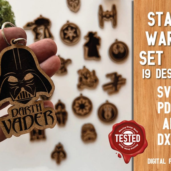 Star Wars New .v2 Keychains Wooden Set of | Unique |Accessories for Keys | Unique Gift Digital Download Laser cut SVG, Keychain