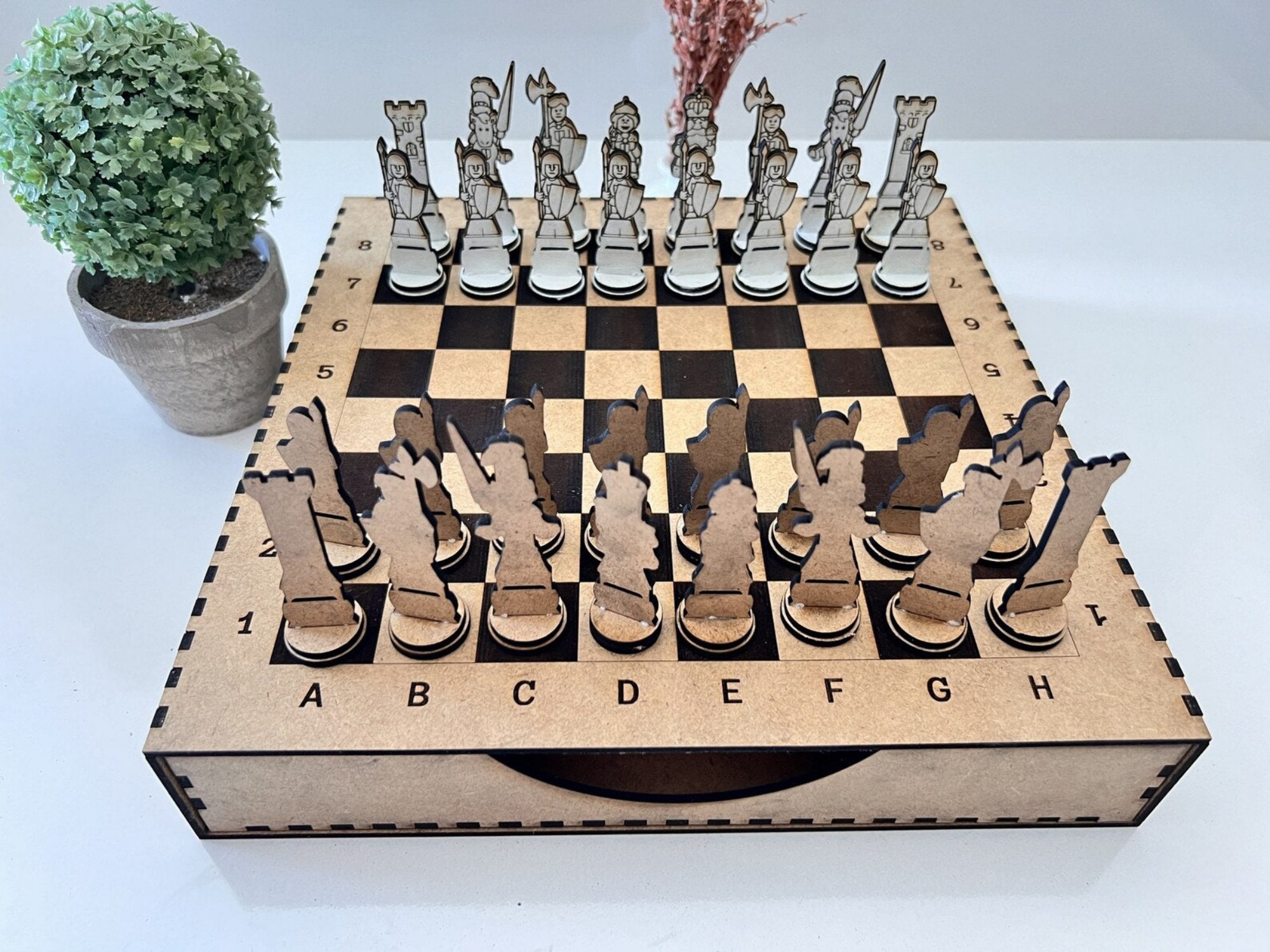 Chess And Chess Pieces Laser Cut Files V5 Wooden With Box Laser Cut Cnc 