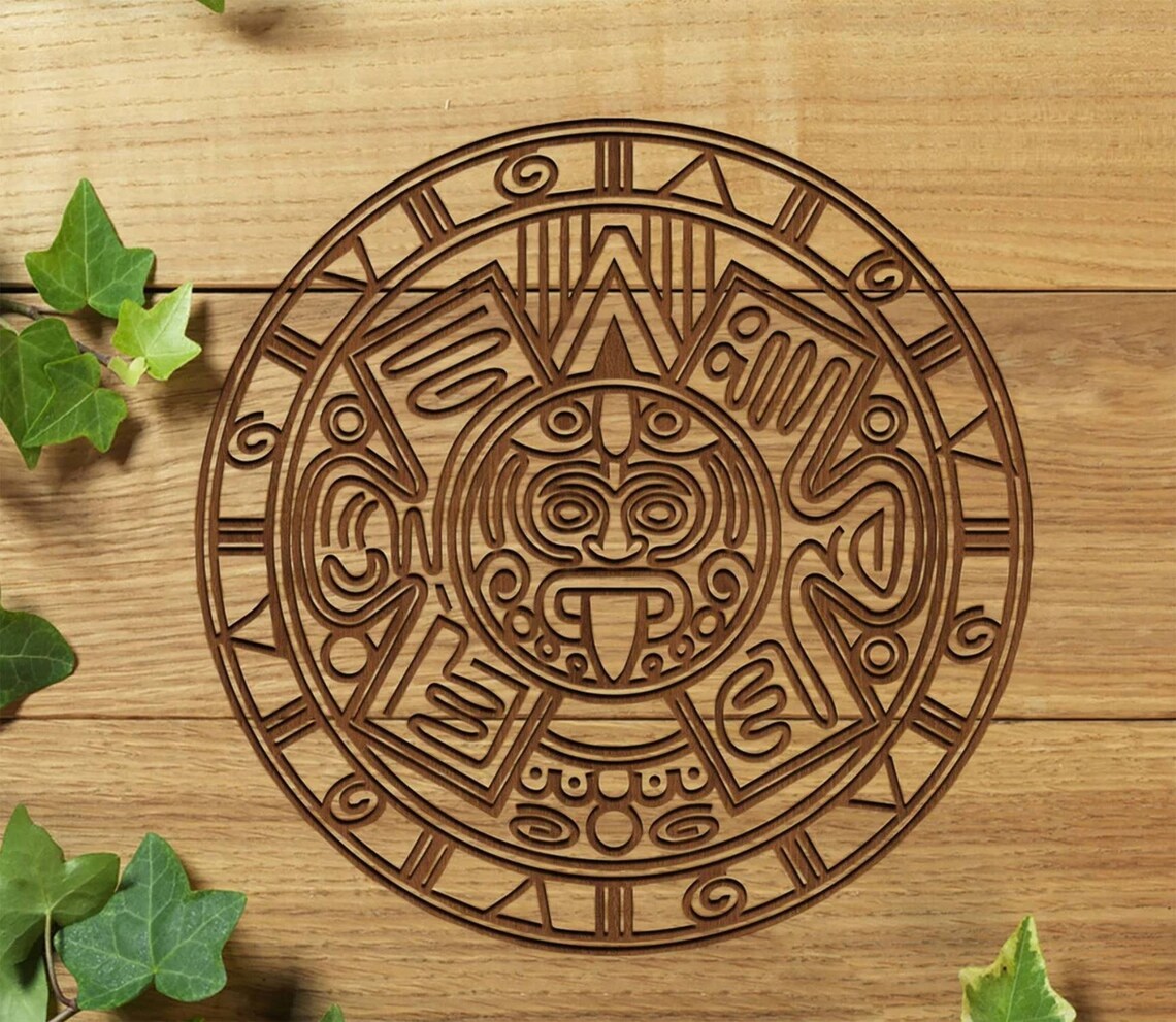 Aztec Calendar Svg Gift Digital Design 9 Vector Dxf, Cdr,svg, for CNC ...
